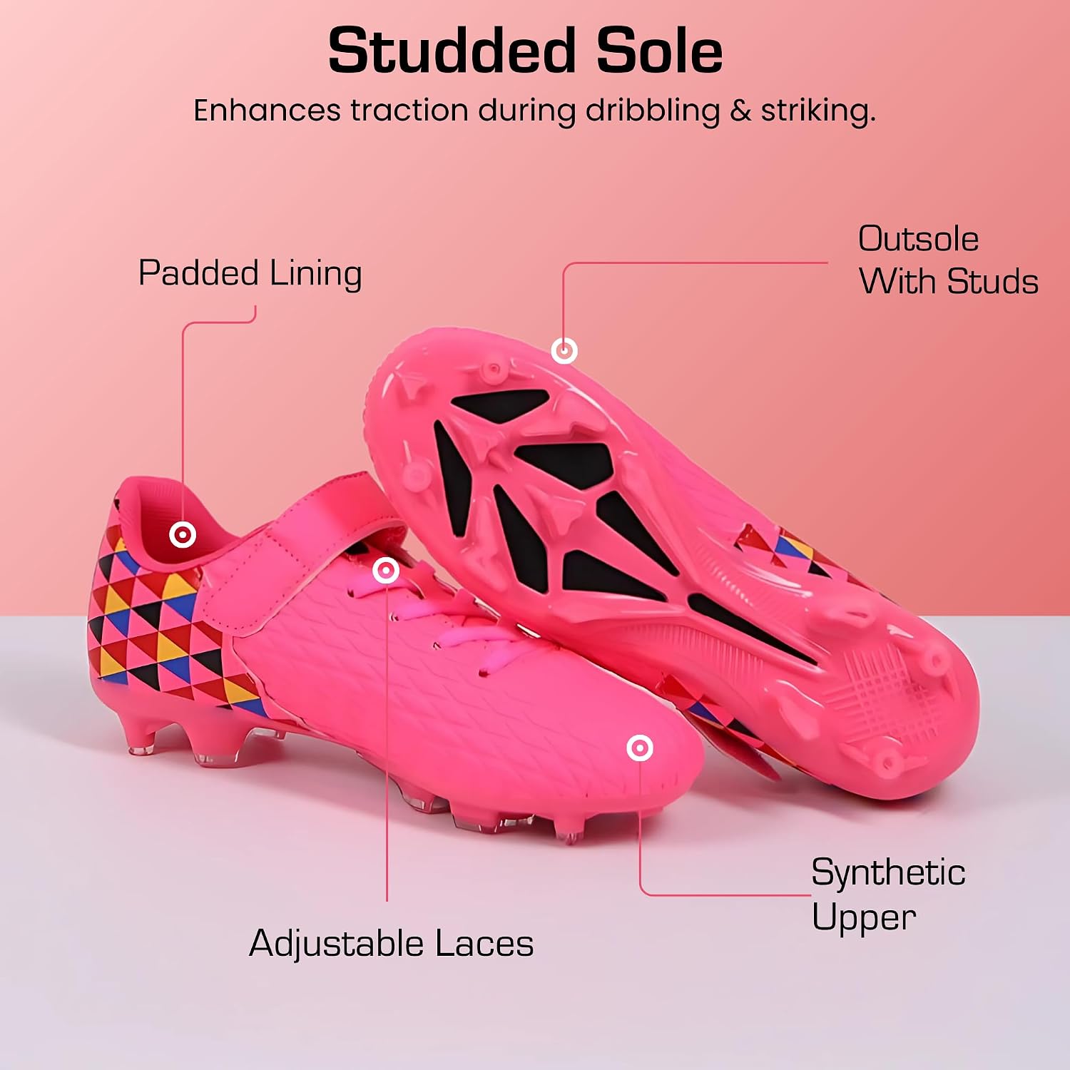 Soccer Cleats for Kids & Youth | Lightweight Football Shoes for Firm Ground | Durable Girls & Boys Soccer Cleats with Non-Slip Sole | Comfortable Soccer Boots | Unisex Size 11-6