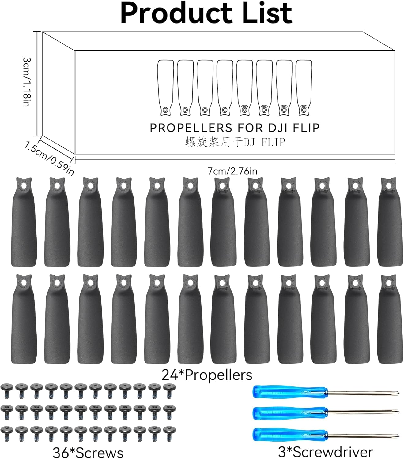 Propellers for DJI Flip Blades - 24PCS Props Quick Replacement Spare Part Low Noise Wings for DJI Flip Drone Accessories