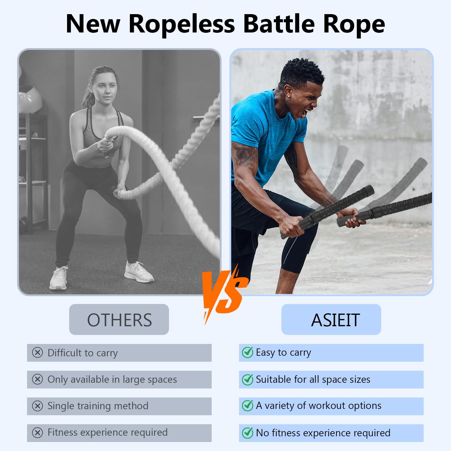 Upgrade Weighted Battle Rope Ohne Seil Für Home Gym, Heavy Duty Air Ropes Für Fortgeschrittenes Fitness Training- und Krafttraining, Tragbares Seillose Kampfseile Für Männer & Frauen