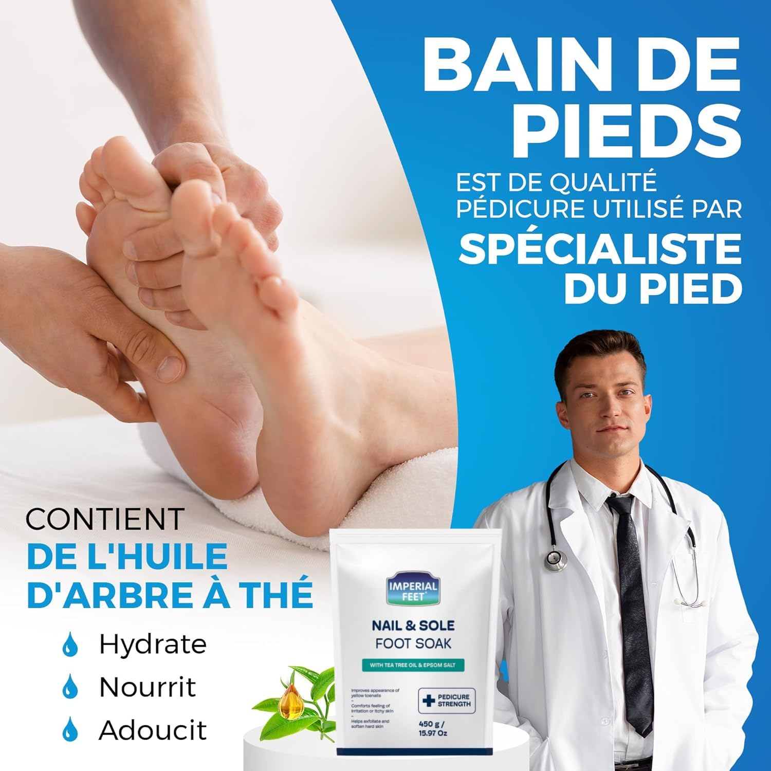 Pedicure Quality Foot Soak with Tea Tree Oil & Epsom Salt | Helps Treat Nail Fungus Athletes Foot | Anti Fungal Nail Treatment | Foot Moisturiser & Deodorizer Feet Soak | Exfoliating Foot Soak