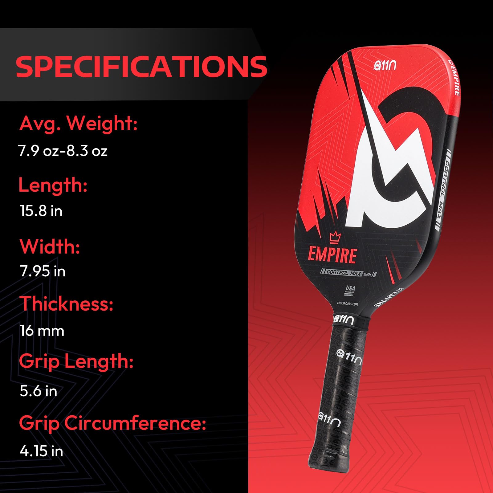 A11N Empire Thermoformed Pickleball Paddle - Carbon Fiber With SuperGrit Texture & Extended Handle
