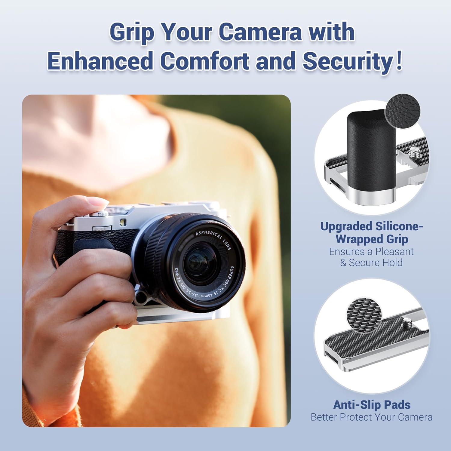 X-M5 XM5 Handgrip, L-Shape Bracket Handle for Fujifilm Fuji X-M5 XM5 Camera, with Built-in Arca Quick Release Plate & Battery Compartment Opening, XM-5 Hand Grip Holder Anti-Slip Microfiber Pad Design - Image 3