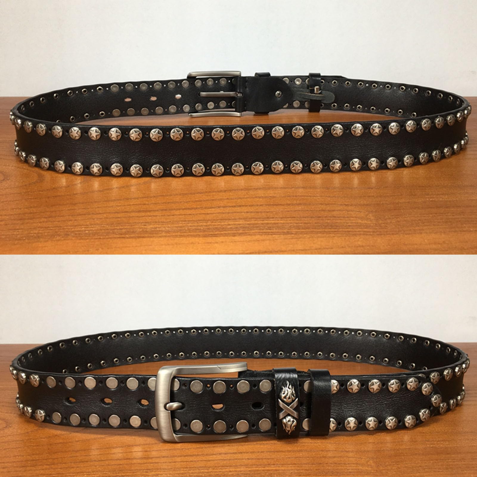 Mens Studded Belt, Leather Biker Round Rivet Punk Belt for Men