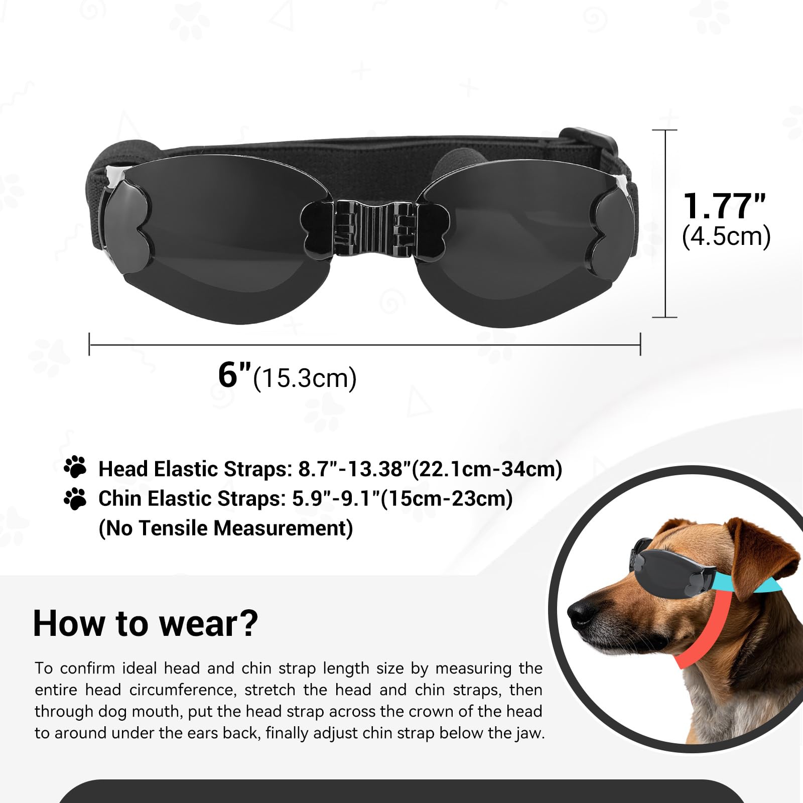 NAMSAN Occhiali da sole pieghevoli per cani impermeabili antivento occhiali moto cane per cani medi/grandi cani nero