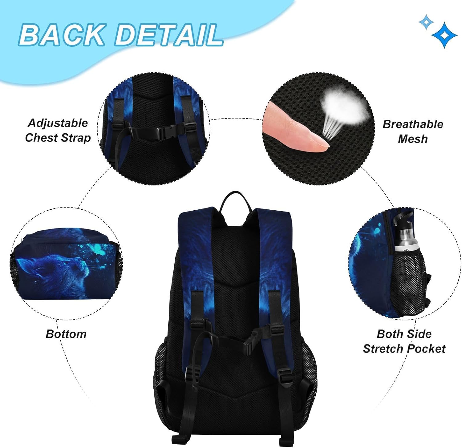 ALAZA Cat and Butterfly with Blue Light Backpack for Kids School Bag Girls Boys Teens Backpack with Lunch Bag Set Daypack Travel Laptop Backpack