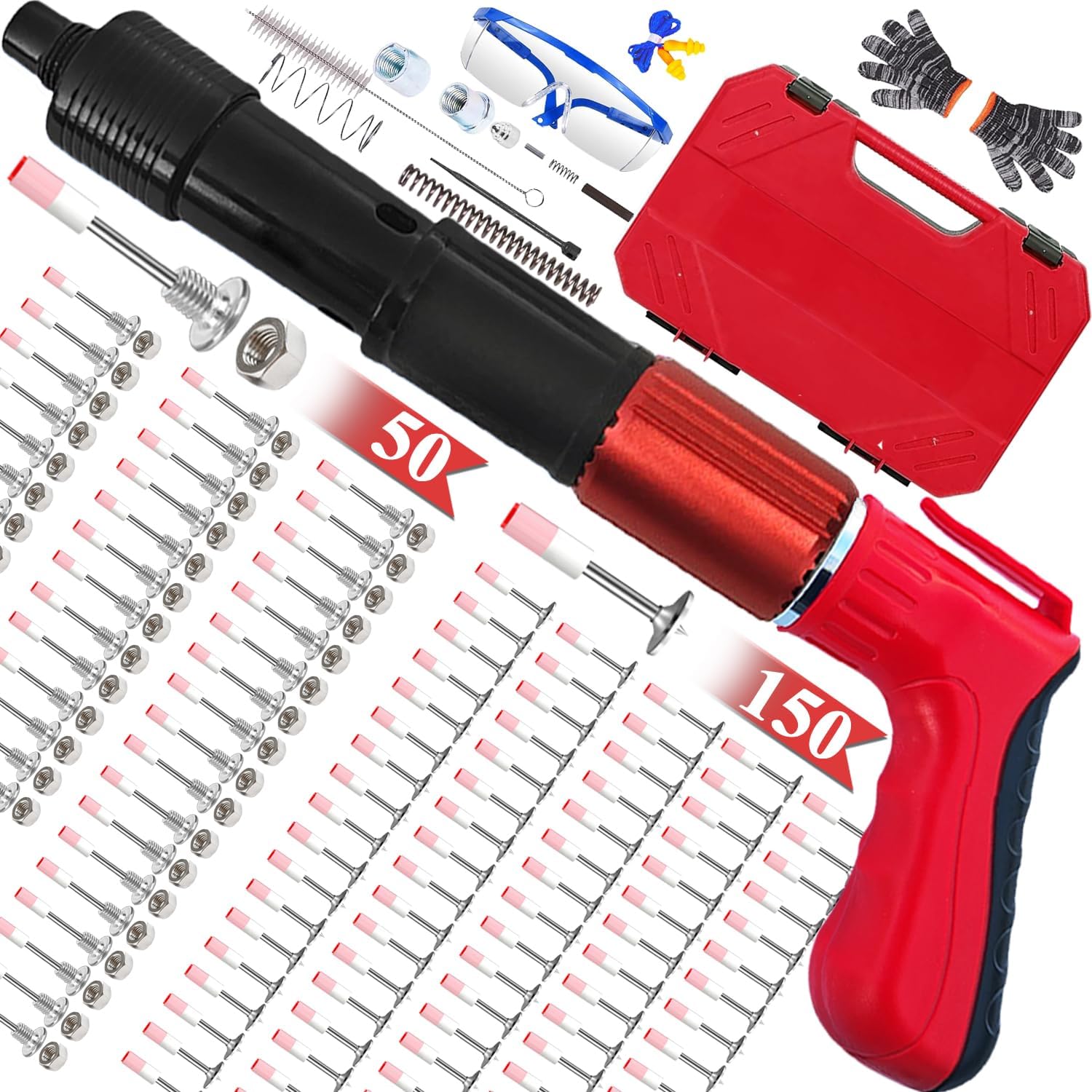 Concrete Nail tool Kit with 200pcs Nails,5 Speed Adjustable Manual Mini Steel Nail Driver,Portable Nail Driver for Concrete, Brick Walls, Woodworking & DIY Projects