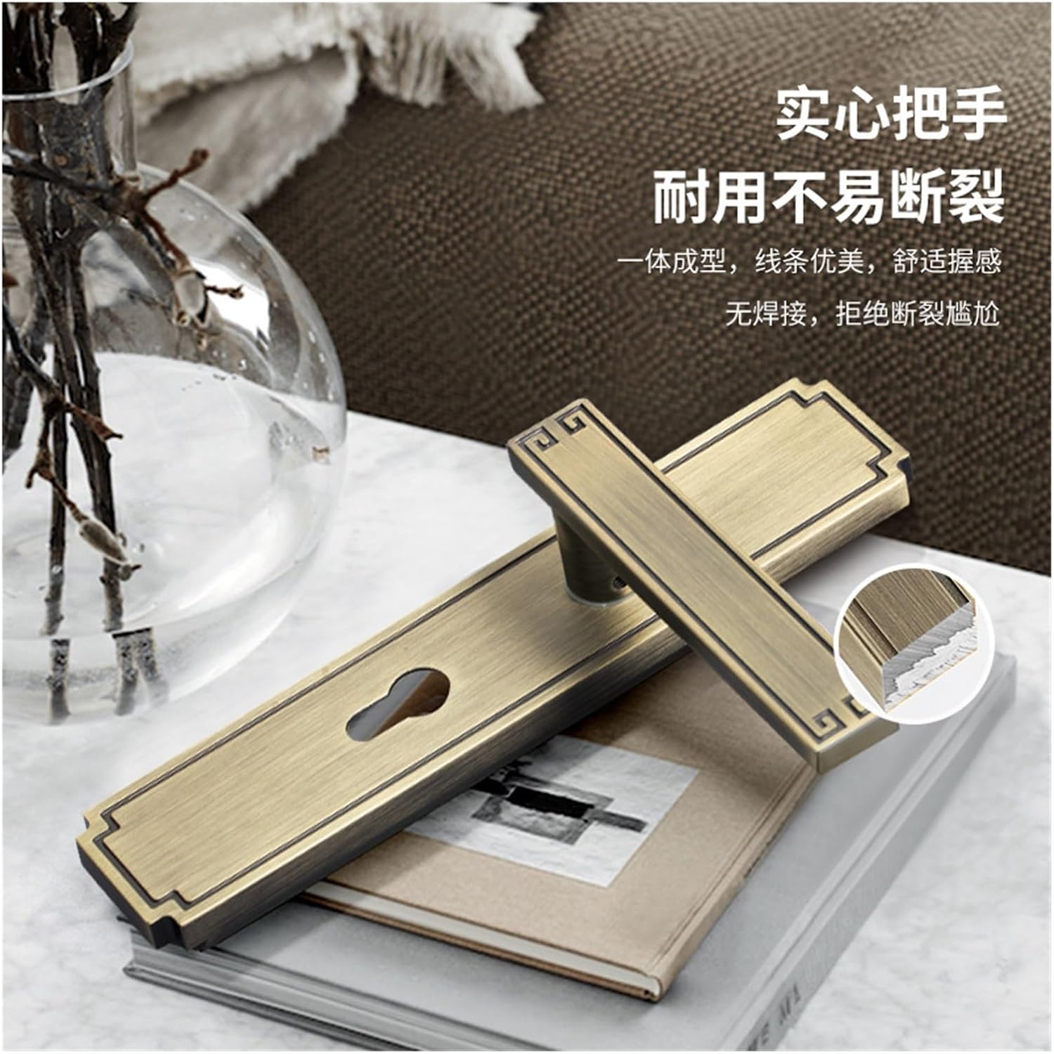 Interior Door Lock Chinese Style Bedroom Room Black zinc Alloy Solid Handle Copper core Handle Lock Silent Door Lock(Bronze A Split Lock)