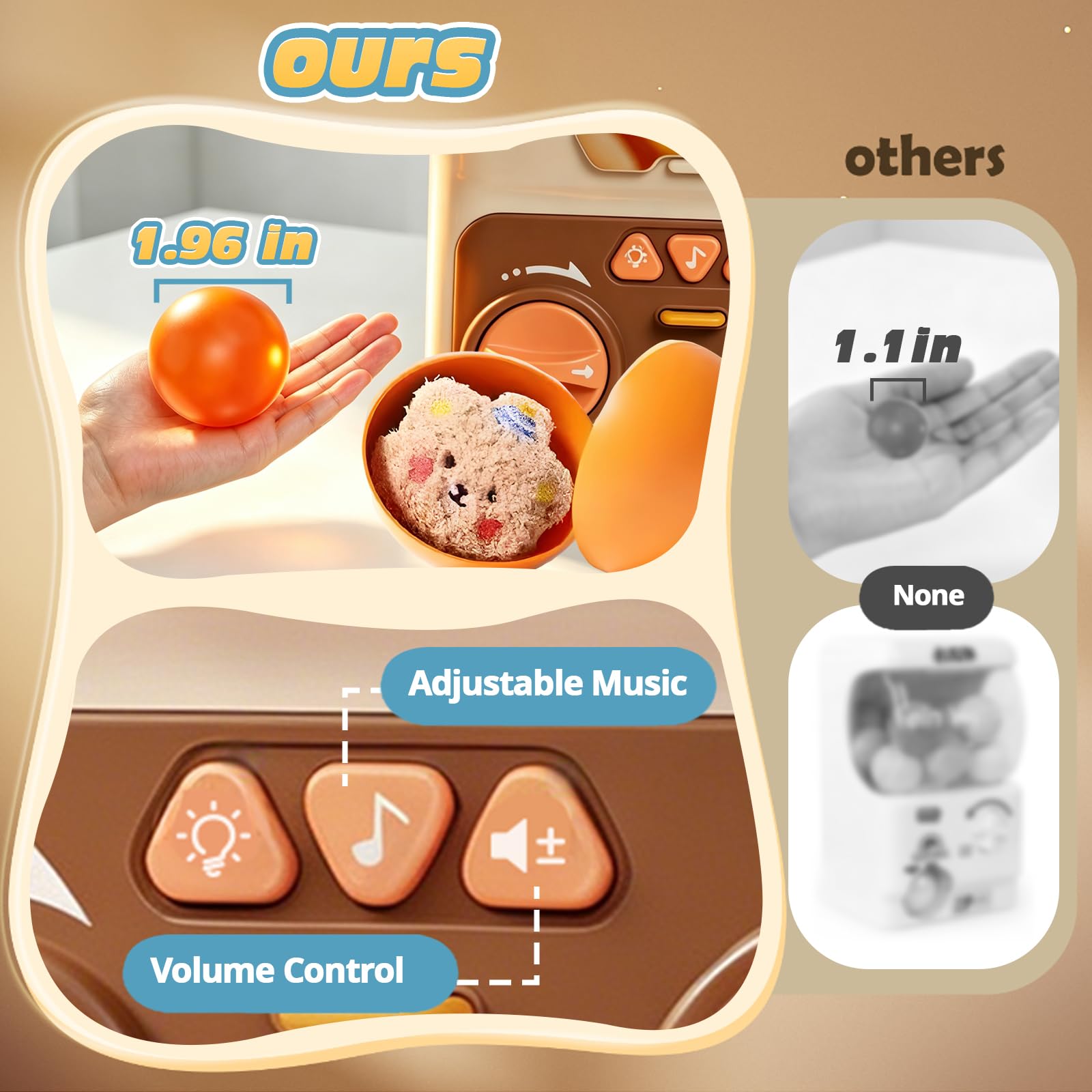 Skirfy Giocattolo automatico con palline da masticare per bambini, 15 capsule da 5 cm di diametro, distributore automatico illuminato, con prezzi, giocattolo sensoriale con bambole come regalo