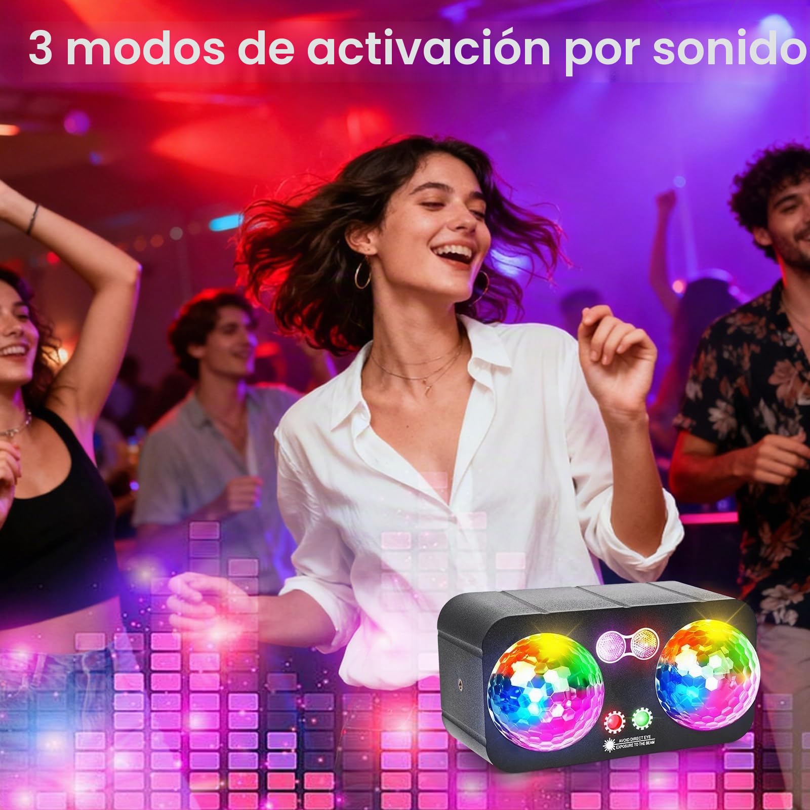 Luces Discoteca 6 en 1 con Trípode, 3D RGB Luces DJ, Luz Discoteca con Musik Sonido Activado, Efecto Estroboscópico, Luz de Bola Discoteca Giratoria para Fiestas de Navidad, Halloween, Bar, Club, Ra