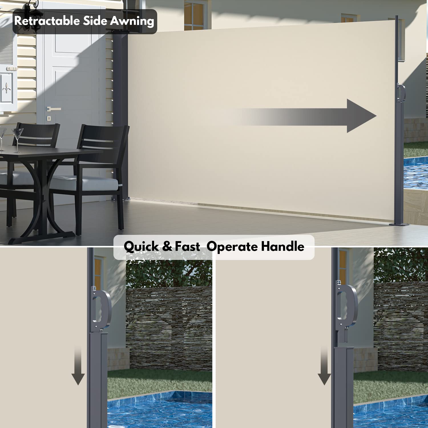 Fuairmee 118''x71'' Retractable Side Awning Privacy Screen for Patio