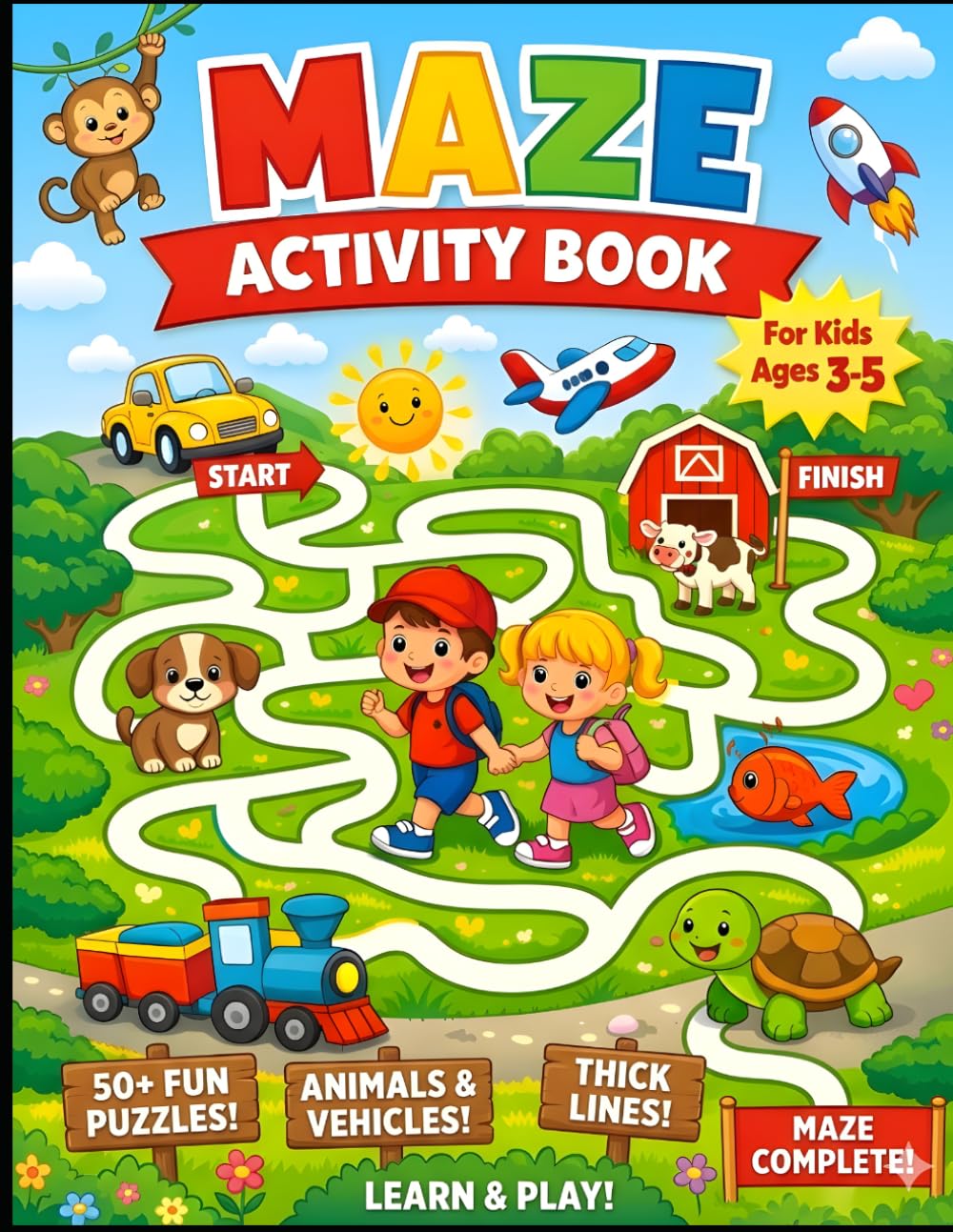 Maze Activity Book for Kids Ages 3–5: Fun and Easy Mazes for Preschoolers | 50+ Maze Puzzles | Brain Games and Problem-Solving Activities for Toddlers