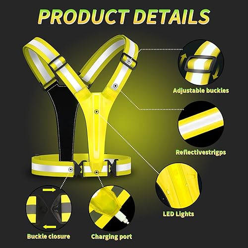 Miniatura 10 de Chaleco reflectante LED para correr recargable por USB chaleco para correr de alta visibilidad luz de 6 a 11 horas con cinturahombro ajustable para