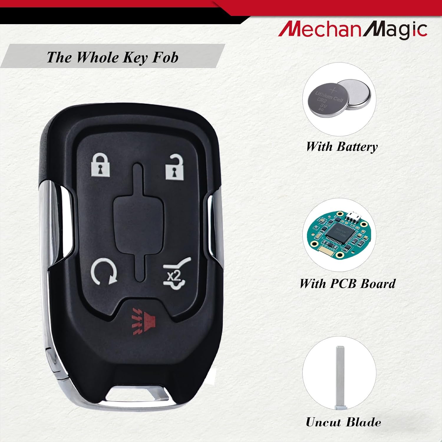 MechanMagic Smart Key Fob Replacement Fits for GMC Acadia 2021 2022 2023 / GMC Terrain 2022-2024 Keyless Entry Remote Control FCC: HYQ1ES PN:13522895 46 Chip 1551A-ES 433MHz 5 Button