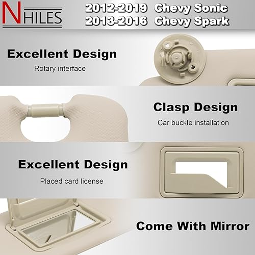 Miniatura 10 de NHILES Reemplazo de visera solar del lado izquierdo del conductor compatible con Chevy Sonic 2012-2019 Spark 2013-2016, color gris