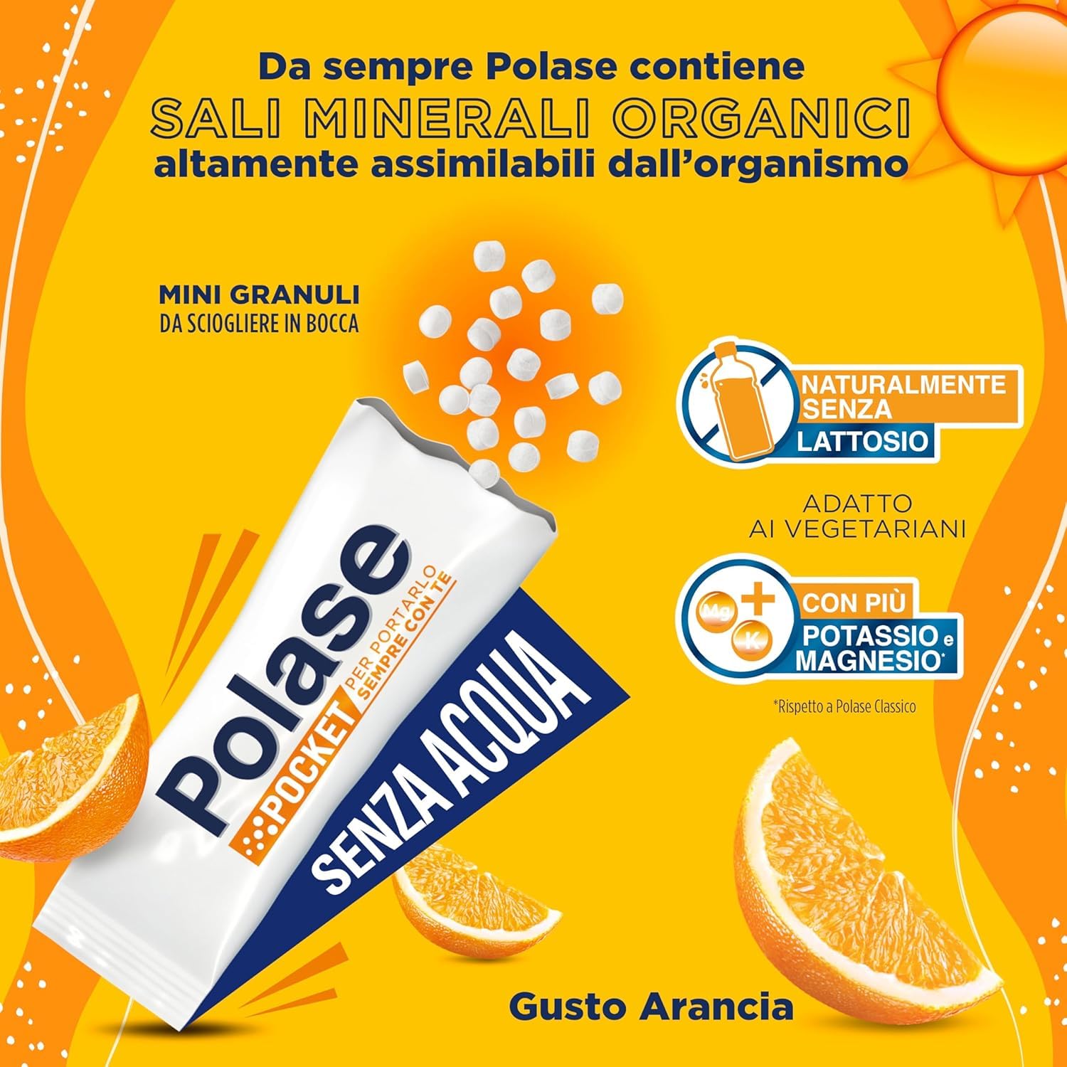 Polase Pocket, Integratore Alimentare di Magnesio e Potassio Contro Stanchezza e Fatica, Caldo, Gusto Arancia, 14 Stick orosolubili