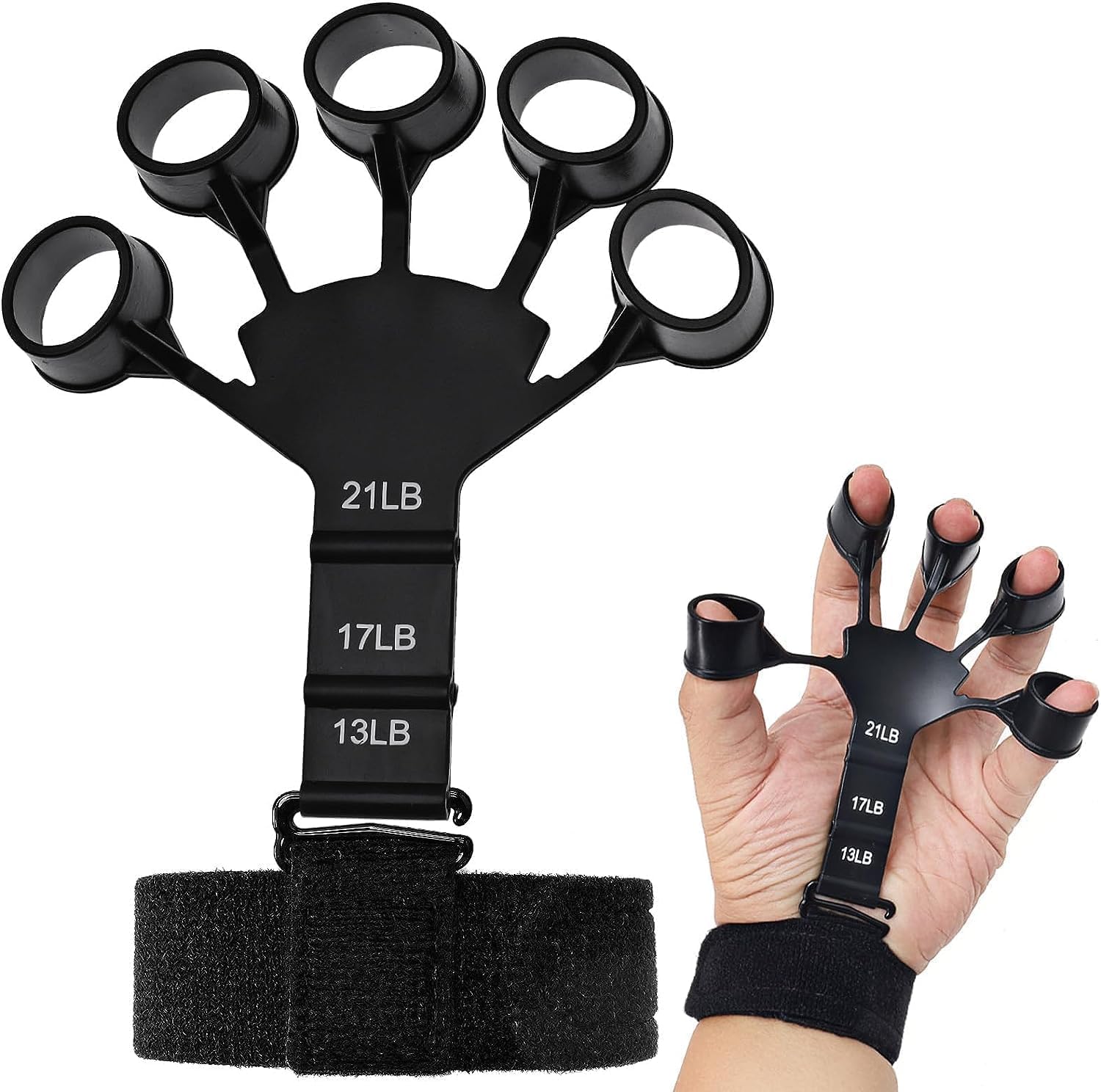 Troft Finger Grip Hand Exerciser, Black, Portable Finger Strength Trainer, Adjustable Resistance, for Hand Therapy, Rehabilitation, Stress Relief