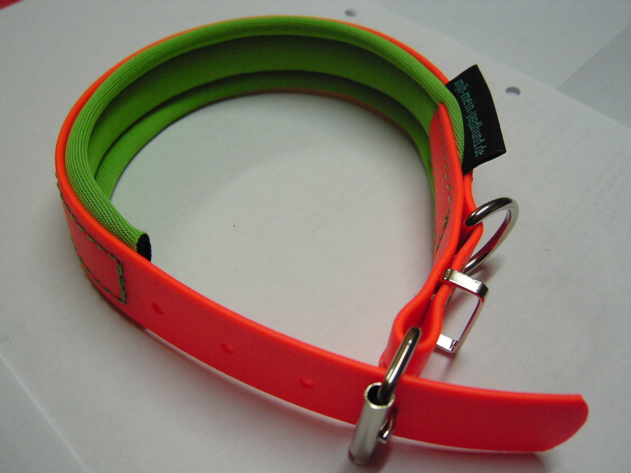 Angel for Pets MJH Halsband Gre XS, gepolstert, vernht, verstellbar  BioThane 25mm mit Neopren neon grn unterlegt : Amazon.de: Haustier