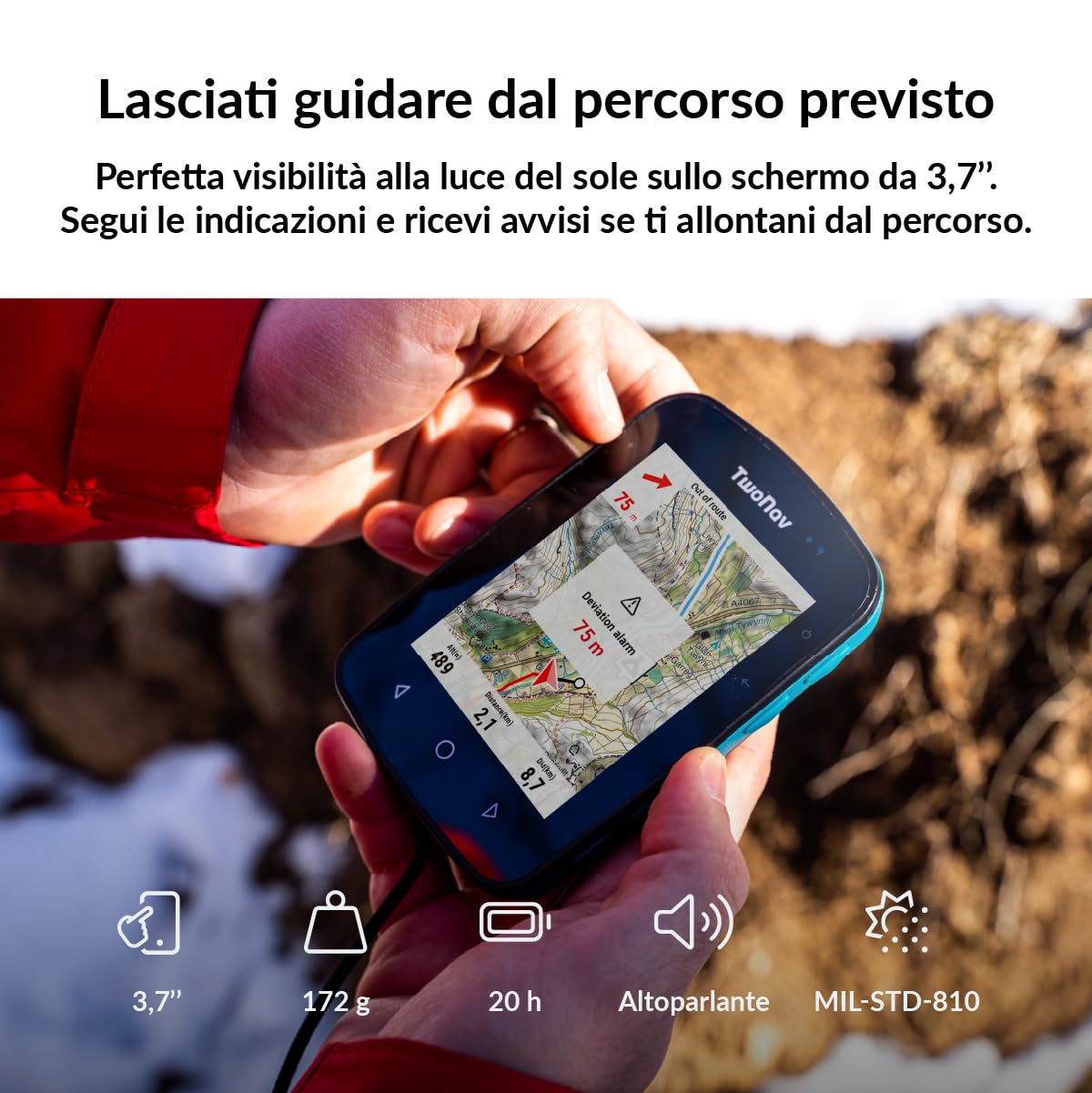 TwoNav Terra (64 GB) + Carta completa Italia TomTom, GPS con schermo wide da 3,7 pollici per montagna, escursionismo, MTB, bicicletta