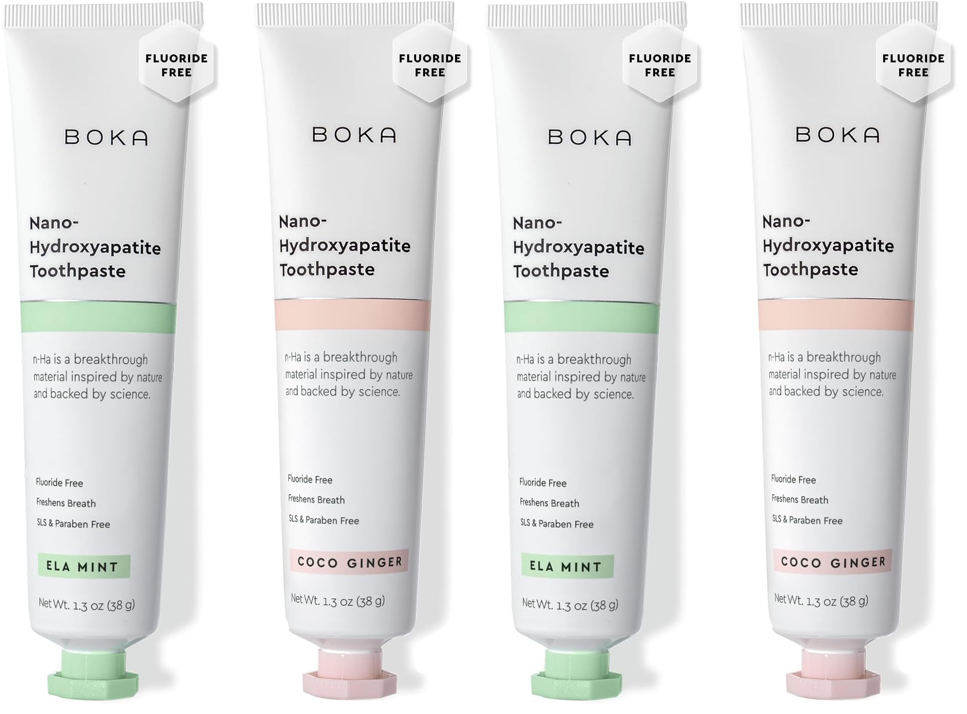 Boka Fluoride Free Toothpaste, Nano Hydroxyapatite Toothpaste, Appropriate for Sensitive Teeth - for Adult, Kids Oral Care - Ela Mint, Coco Ginger Flavor, 1.3 Fl Oz 2Pk US Manufactured (Pack of 2)