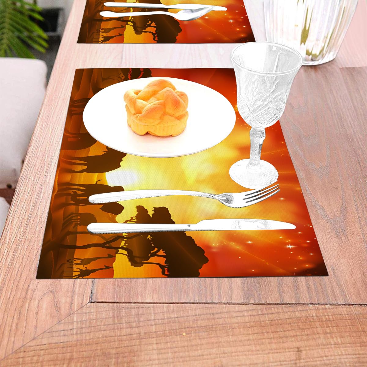 Set di 6 tovagliette all'americana con elefante africano, lavabili e resistenti al calore, in vinile PVC, per cucina, sala da pranzo, decorazione per tavolo