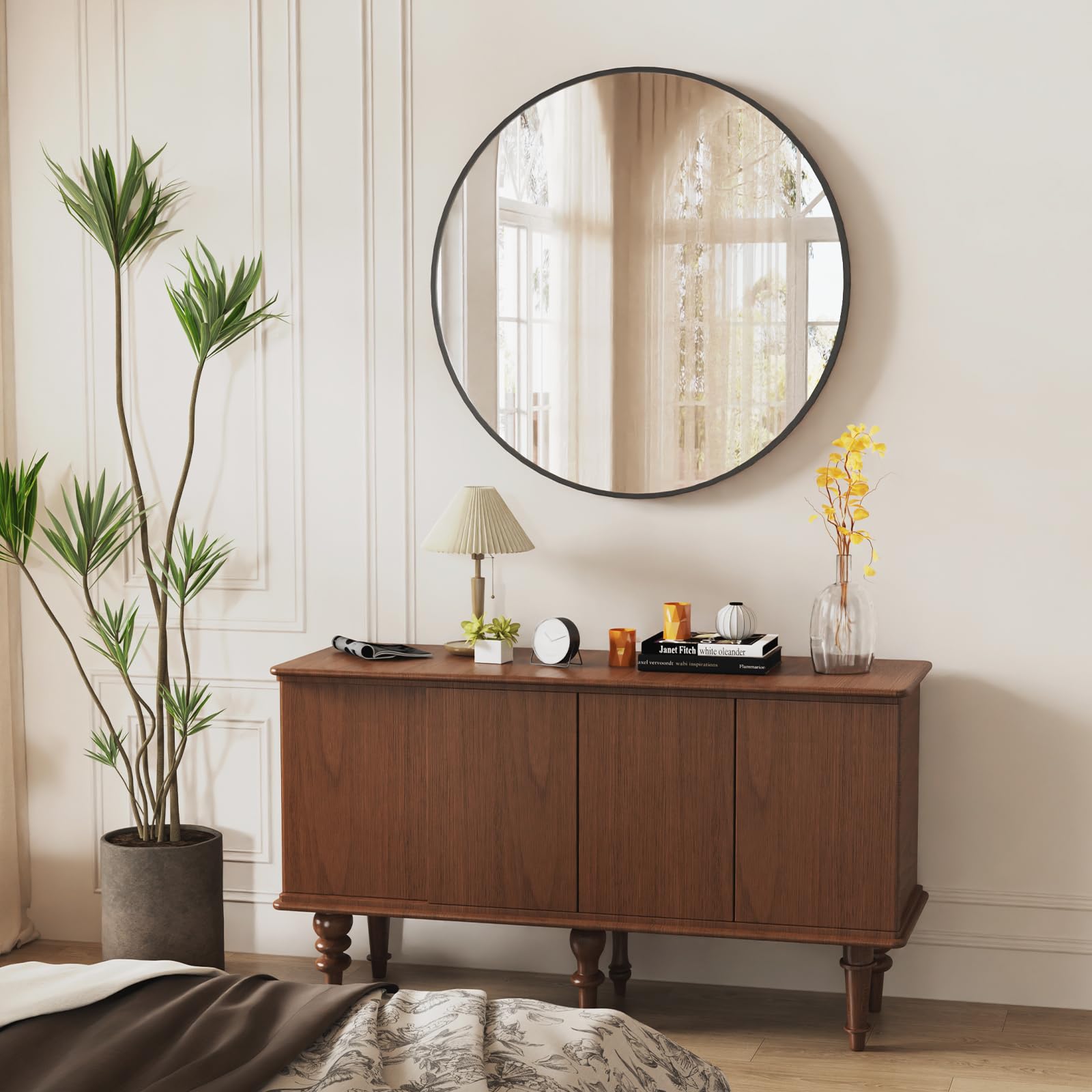 80 cm Specchio Rotondo, Specchio Rotondo da Parete, Cornice in Lega di Alluminio, Vetro Temperato, per Bagno, Soggiorno, Decorazione Ingresso