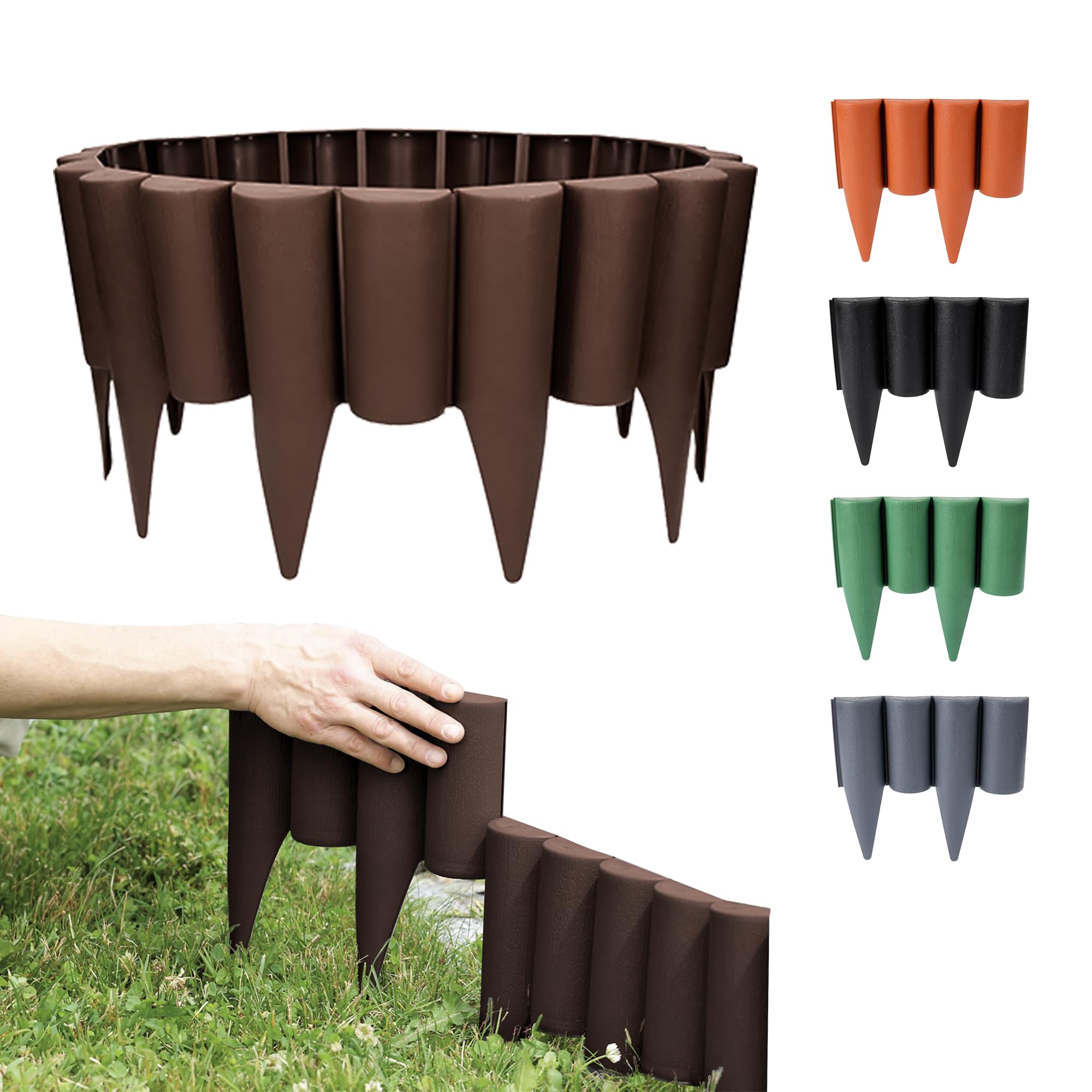 GARDENIX Rasenkante Kunststoff - 2.5m Beeteinfassung Holz, Holzpalisaden Beeteinfassung, Palisaden Beetumrandung, Beetbegrenzung Palisade Braun, Palisade Holzoptik, 10 Module, UV-beständig