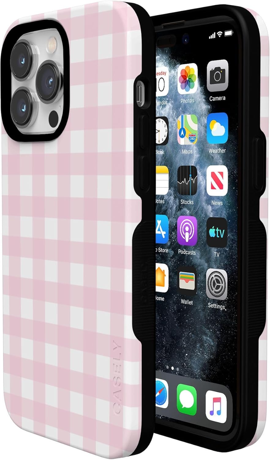 Casely iPhone 14 Pro Max Case | Pink Plaid | Sunday Best | Bold Protective Design | Compatible with MagSafe