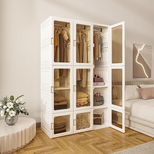 ANTBOX Organizador portátil de almacenamiento para ropa, paneles de puerta transparentes, adecuado para sala de estar, dormitorio, armario de
