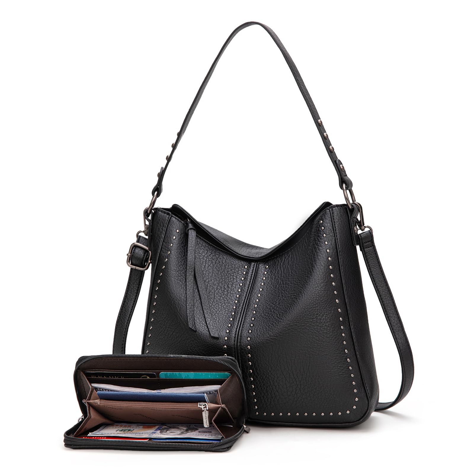 Montana WestPurse and Wallet 2Pcs Set Hobo Crossbody Bag for Women Shoulder Handbags with Adjustable Strap