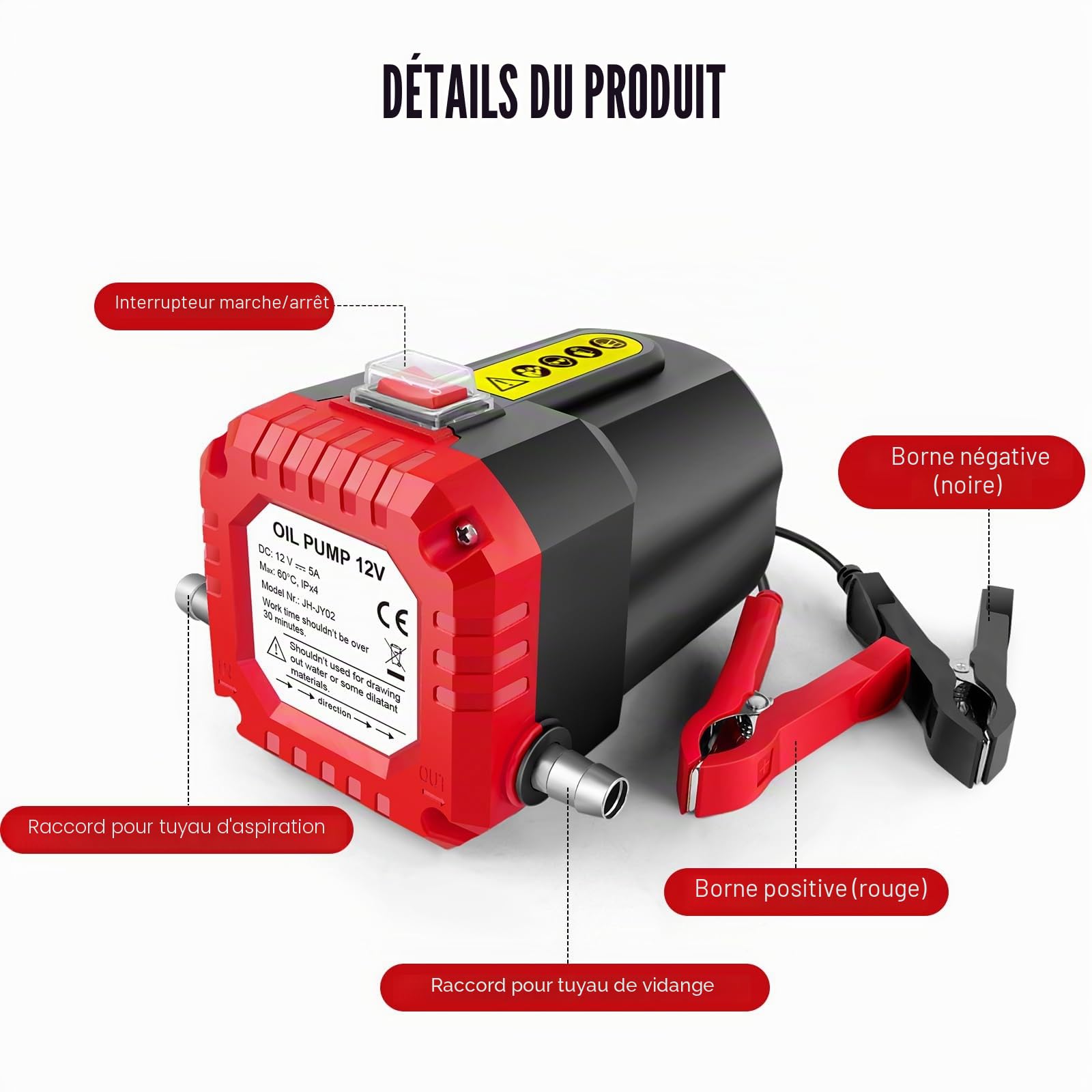 Pompe d'aspiration d'huile 12V 100W essence diesel fioul abzieher transfert pompe à huile auto