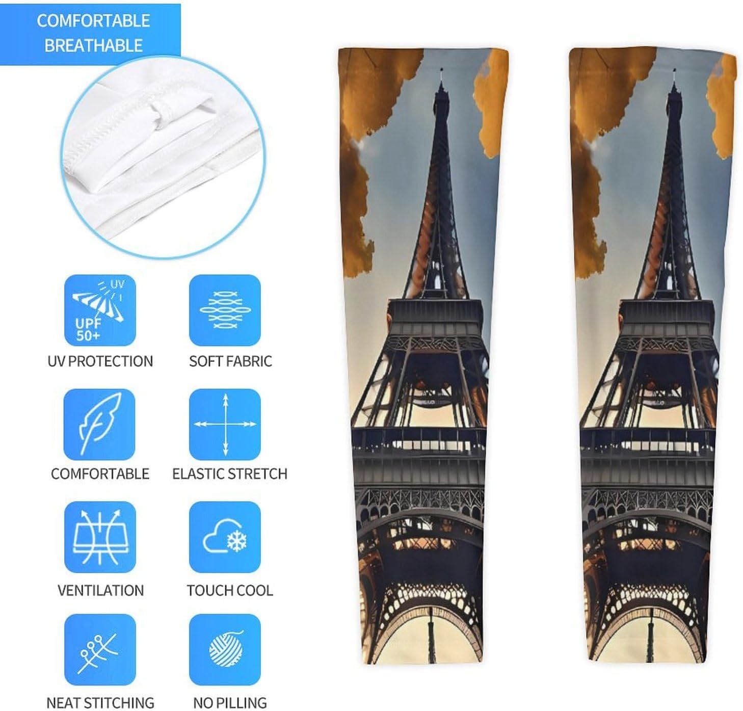 Cooling Arm Sleeves for Men Women Compression Arm Sleeve Beautiful Eiffel Tower Paris UV Sun Protection Arm Sleeves