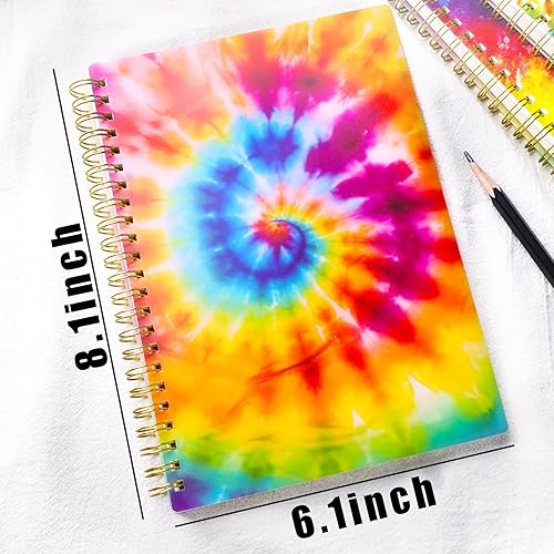 Miniatura 2 de HEYPLACE 4 cuadernos de espiral de tapa dura, cuadernos en espiral, diseño de teñido anudado, cuadernos con rayas universitarias para regalo,