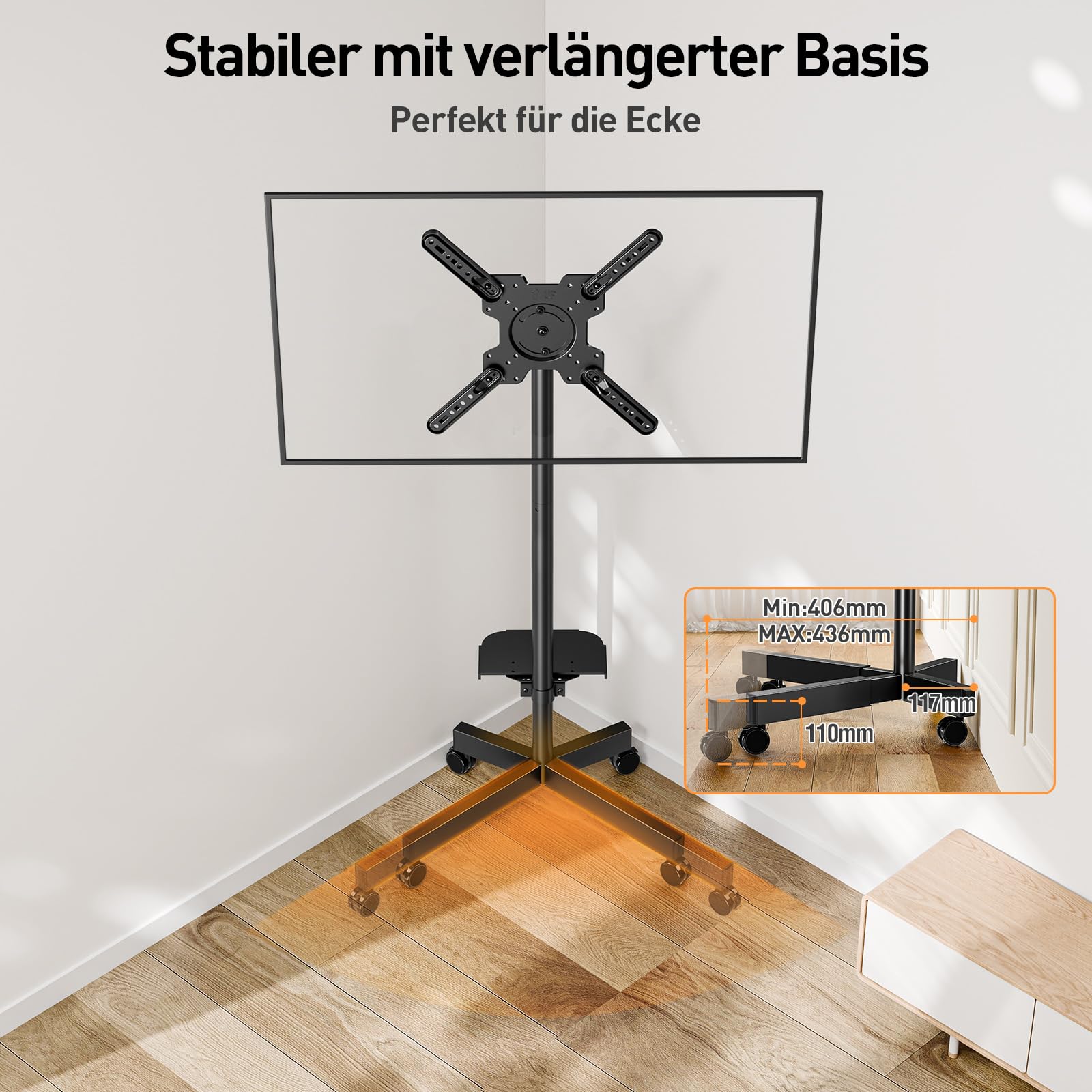 ELIVED TV Ständer Rollbar für 23-60'' TVs bis zu 35kg Max VESA 400x400mm | TV Standfuss mit Rollen Höhenverstellbar 90° Drehung Bodenständer EV2114B