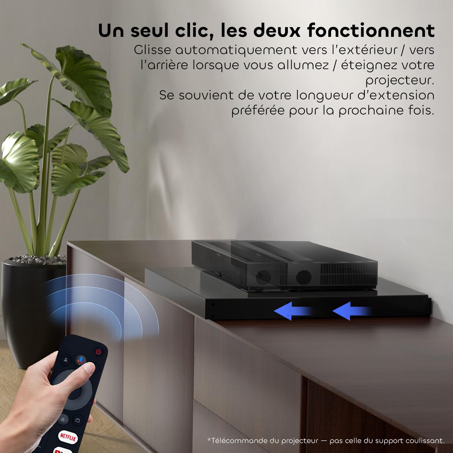 Plateau Coulissant Motorisé pour Projecteurs Ultra-Courte Focale, Extensible 80"-150", Rétractable Automatiquement, Synchronisation Intelligente avec la Puissance du UST Laser TV