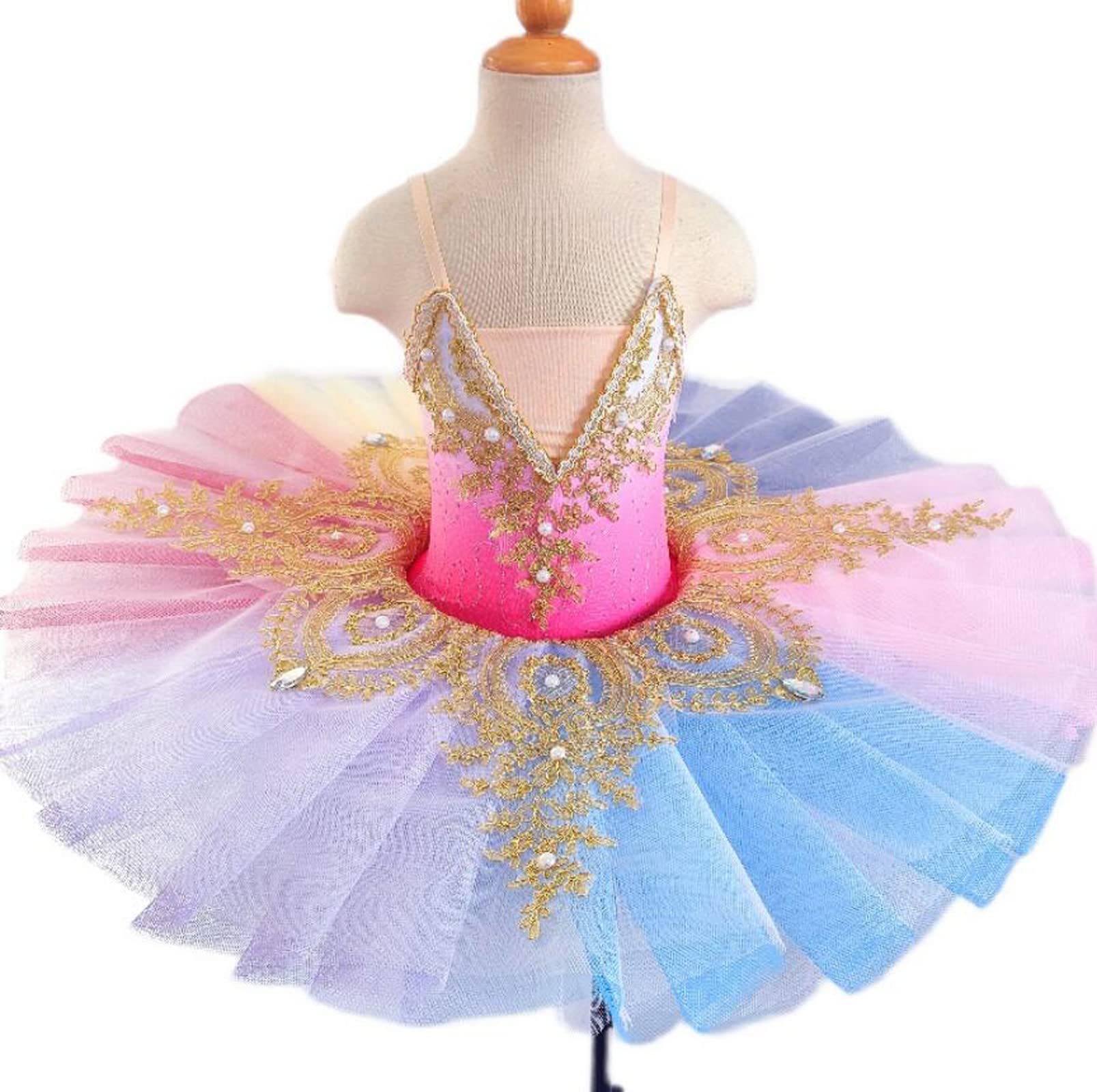 OTMYIGO Vestido de tutú de Ballet Profesional, Disfraz de Baile para niña, Bailarinas, tutú para Fiesta, Vestido de Carnaval,Rosado,150