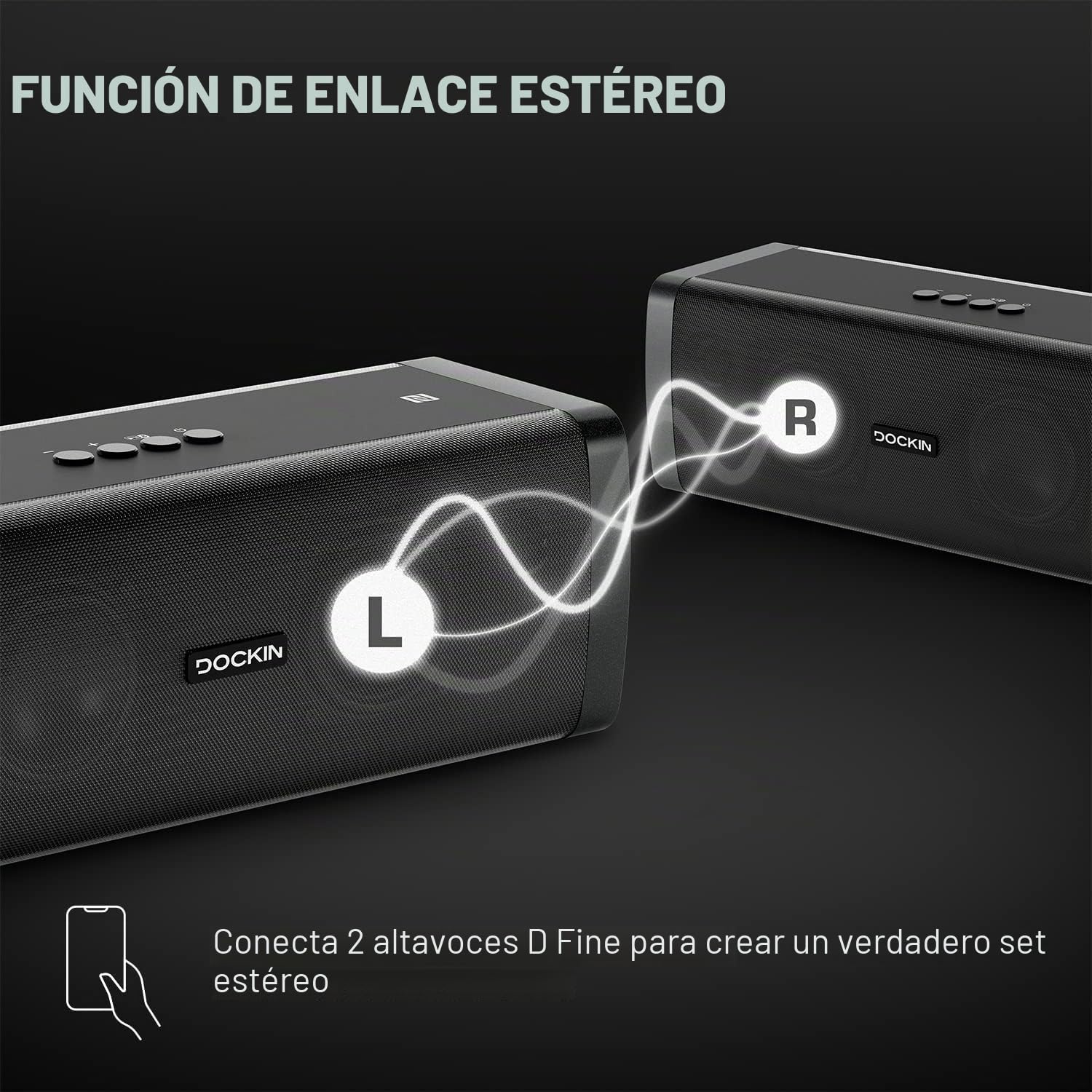 DOCKIN D Fine Altavoz Portátil Bluetooth de 50W Impermeable IP55, hasta 10 Horas de Reproducción con Sonido de Alta Fidelidad y Estereo, Powerbank, NFC, Negro, Diseñado en Alemania