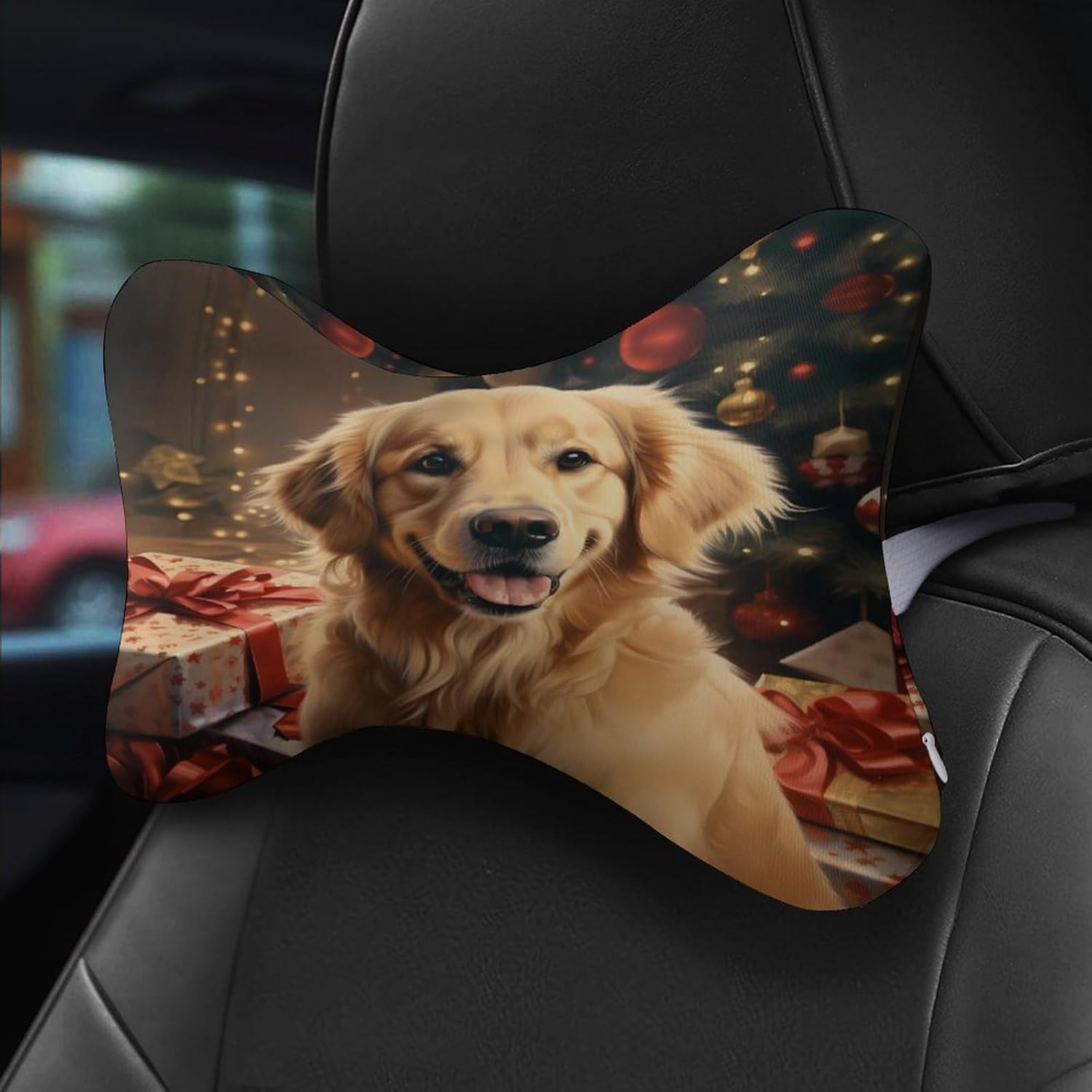 Xmas Lovely Golden Dog 2 Pack Car Neck Pillow Car Headrest Soft Car Pillow for Most Cars