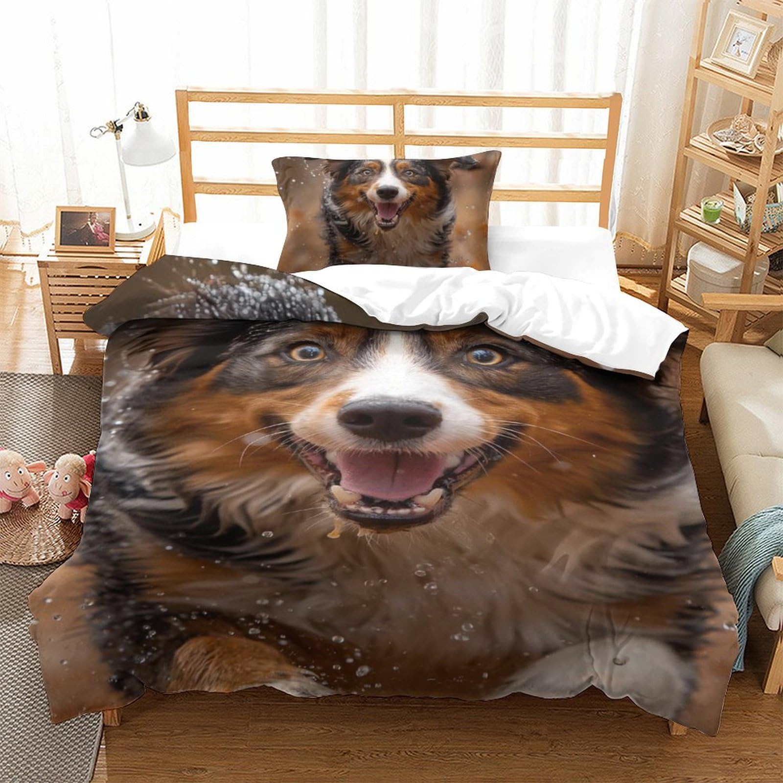 Housse de couette Border Collie 135x200cm, le cadeau idéal avec taie d'oreiller pour lit d'adolescent