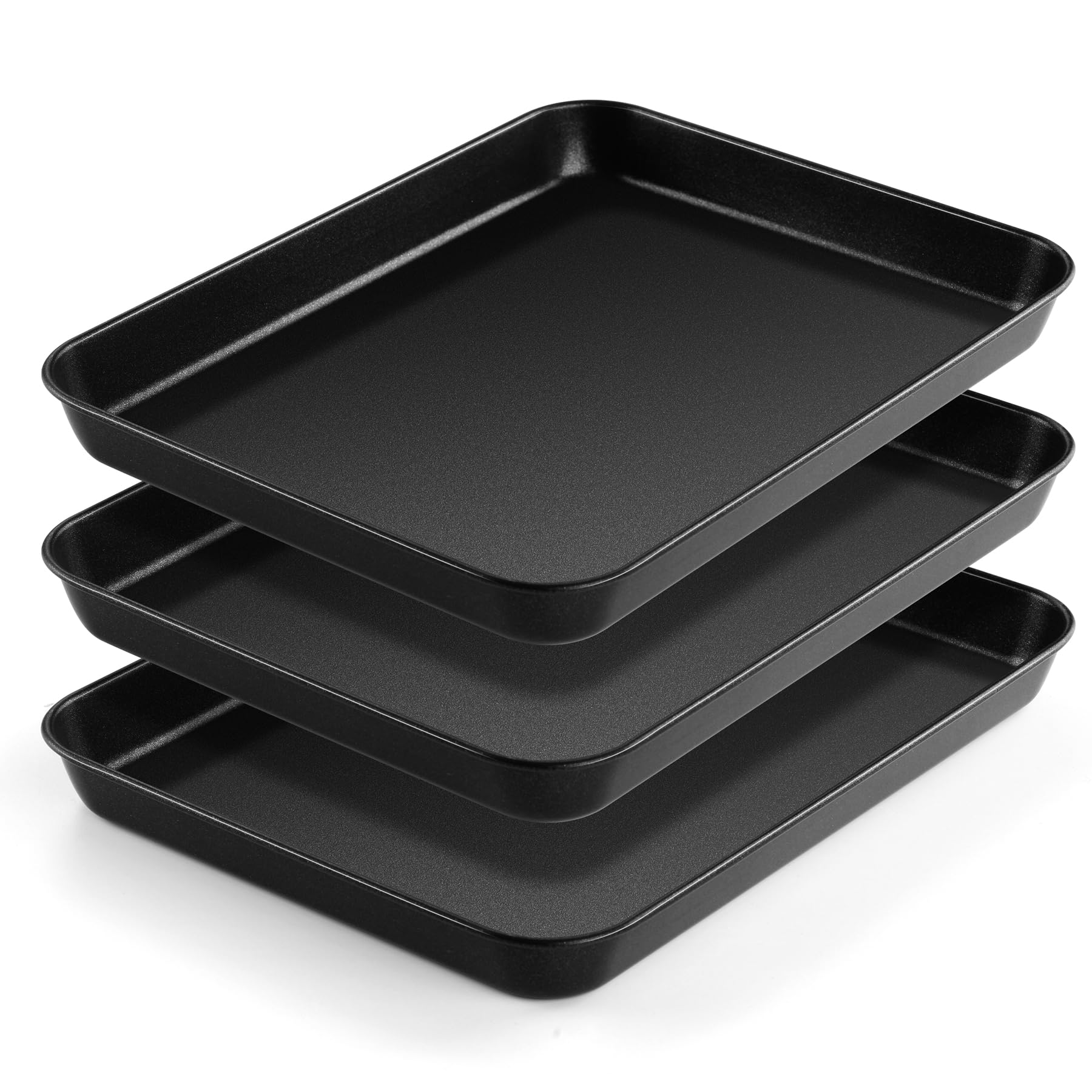 HaWare Small Nonstick Baking Tray Set of 3, Oven Cookie Sheet Pan for Baking/Cooking/Serving, 26.5 X 20.5 X 2.5 cm, Heavy-Duty & Non Toxic, Rust Resistant & Easy Clean - Black