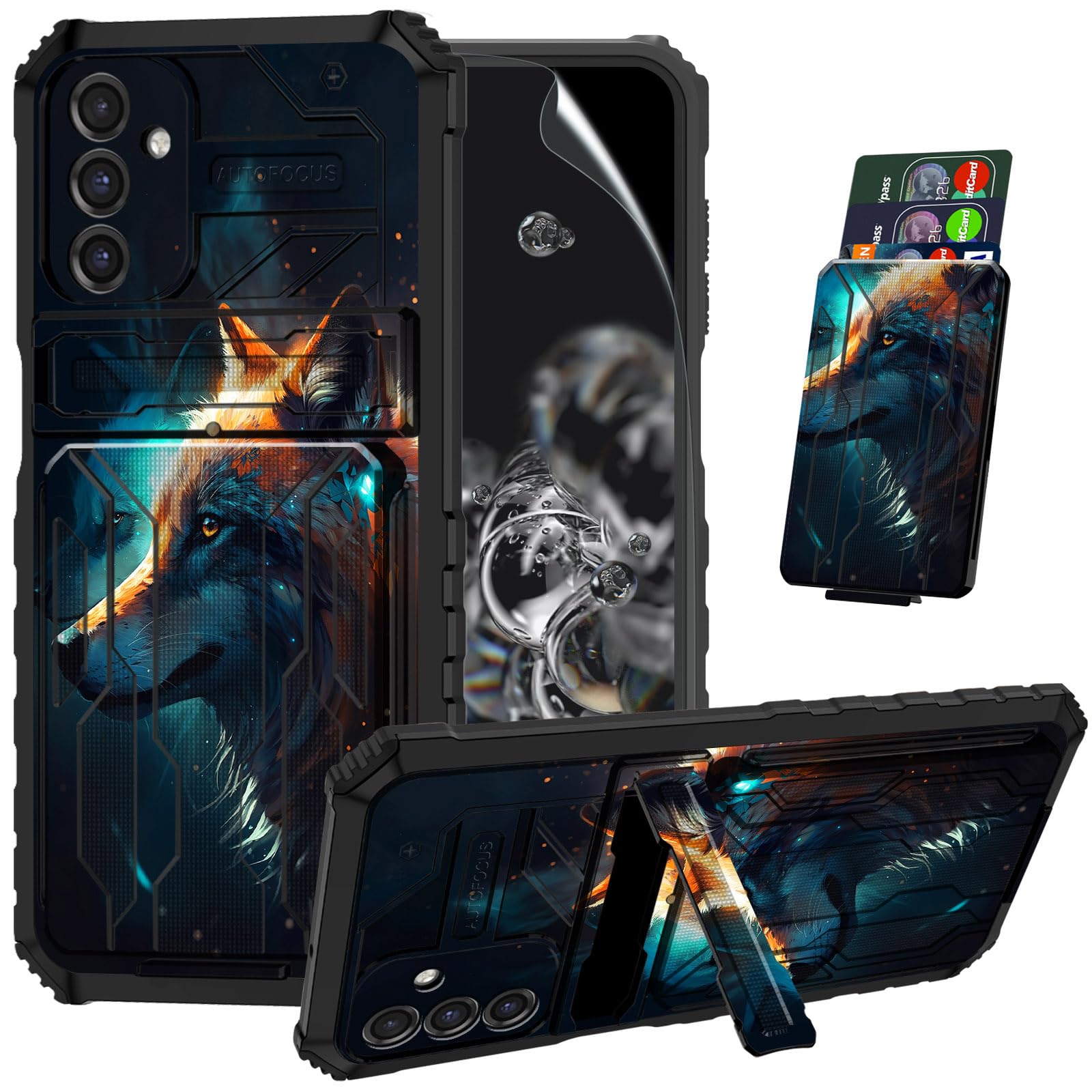 ACWDMKH for Galaxy A15 5G Phone Case with Screen Protector & Kickstand & Card Holder for Samsung Galaxy A15 5G Case Dual Layer Hybrid Heavy Duty Cover