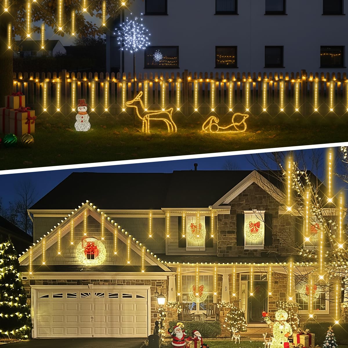 Kwaiffeo Weihnachtsbaum Lichterkette deko：30 Röhren Meteorschauer Lichterkette(Äquivalent zu 3 Sätzen von 10er-Röhren)- Wasserdichte Eiszapfen lichter für Erntedankfest Neujahr Hochzeit, Warmweiß