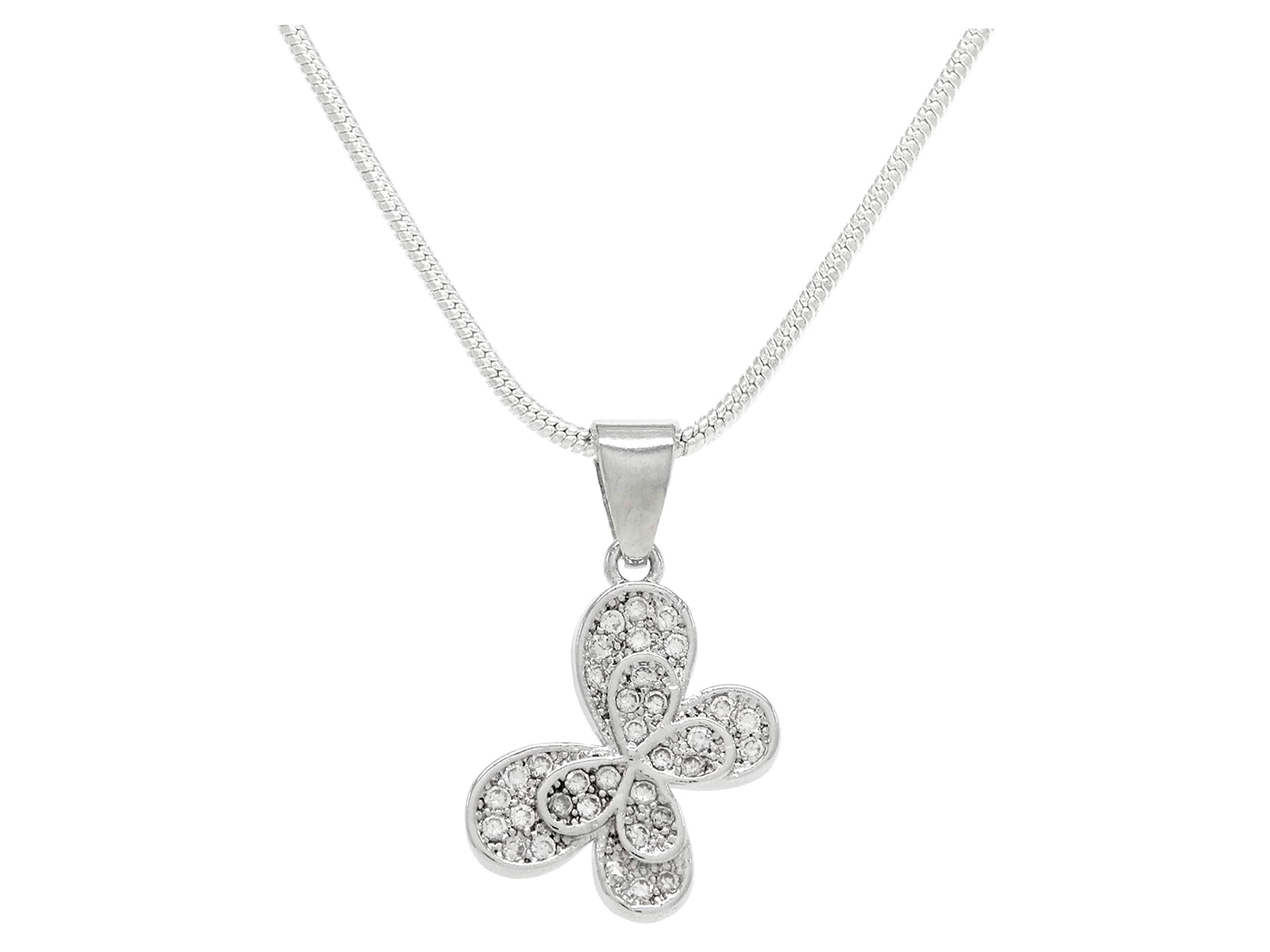 Collana con ciondolo a forma di farfalla, in argento Sterling 925, marchiato con sacchetto regalo viola e scatola nera per gioielli. e Argento, colore: bianco, cod. NI7