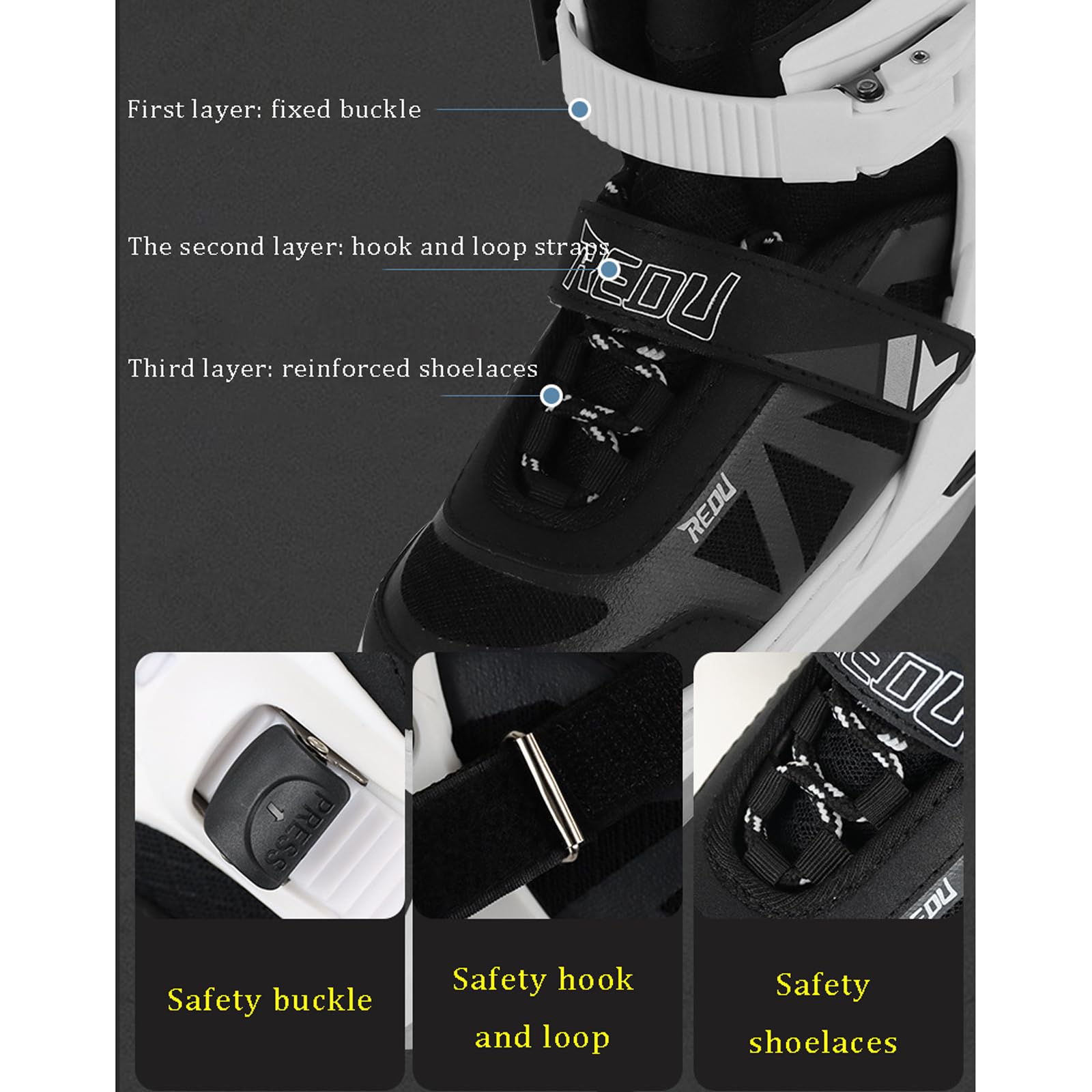 Patins de Hockey sur Glace Junior Chaussures de Patinage de Vitesse Patins À Glace avec Système De Laçage Rapide Et Boucle À Poussoir Patins À Glace Réglables Adultes Femmes Hommes