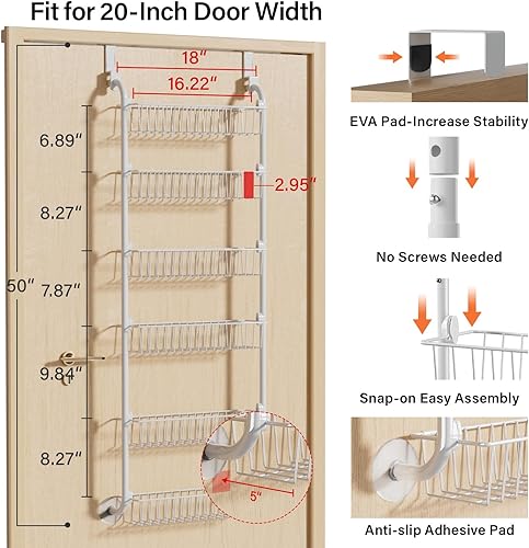 Miniatura 3 de Delamu Organizador de despensa para puerta, organizador de metal resistente sobre la puerta, organizador de puerta de despensa de 6 niveles para una