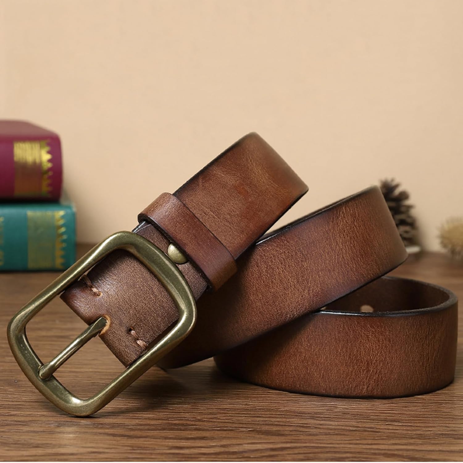 Handgefertigter Gürtel aus Rindsleder mit massiver Messing-Einzelzinken-Schnalle, Herrengürtel, 38 mm breit, Herrengürtel, klassische Herrengürtel