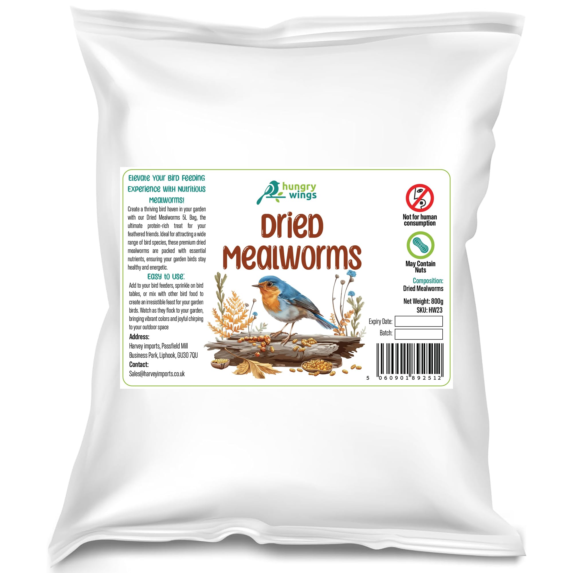 Premium Wild Bird Food 5L Refill, (5L Bag, Dried Mealworms)