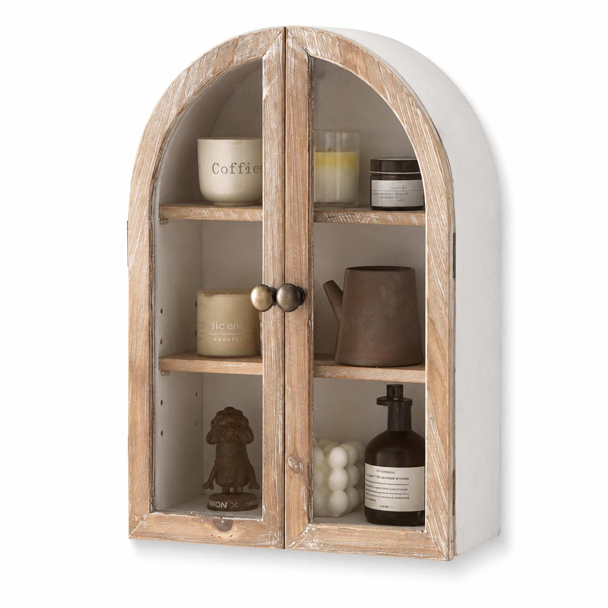 Armario de Pared Vintage con Puertas de Cristal y Estantes Ajustables
