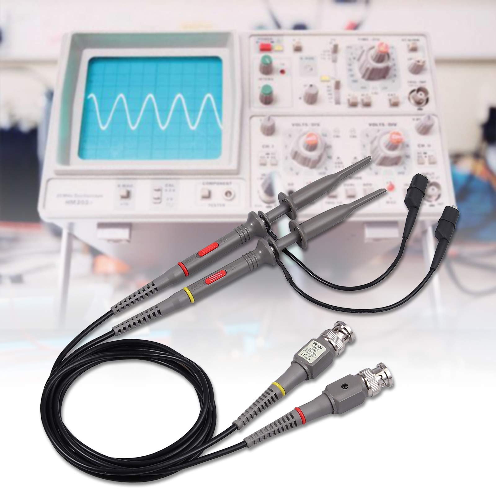 Proster BNC Messleitungen 2PCS P6100 100MHz Oszilloskop Messfühler mit BNC zu Minigrabber Messleitung Kit 10: 1 und 1: 1 Umschaltbarer Hochpräziser Scope Analyzer Alligator Messfühler Clip