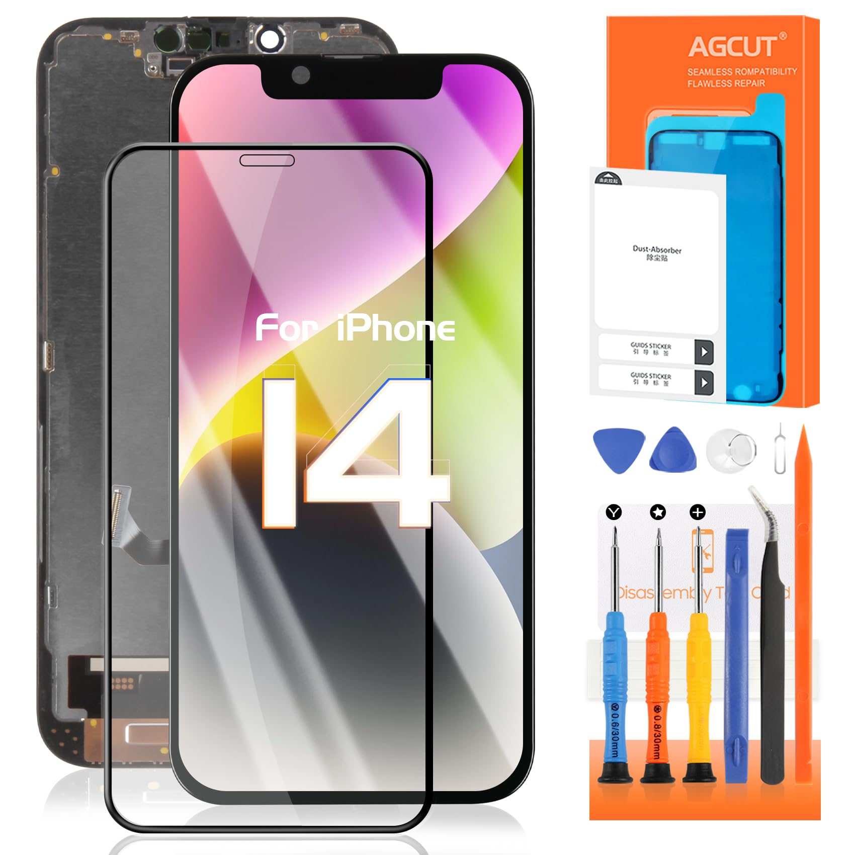 AGCUT Écran LCD pour iPhone 14 LCD Affichage pour iPhone 14 A2882 A2649 A2881 A2884 A2883 6,1" Incell 3D Touch LCD Display Ecran Replacement Tactile Numériseur Complet avec Réparation - Noir