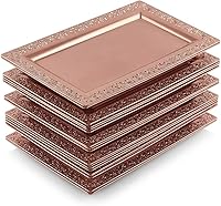 Vista 10 de Bandeja de Servir de Plástico Transparente (Paquete de 4) Bandejas y Platos Desechables Transparentes con Borde Dorado para Servir Alimentos